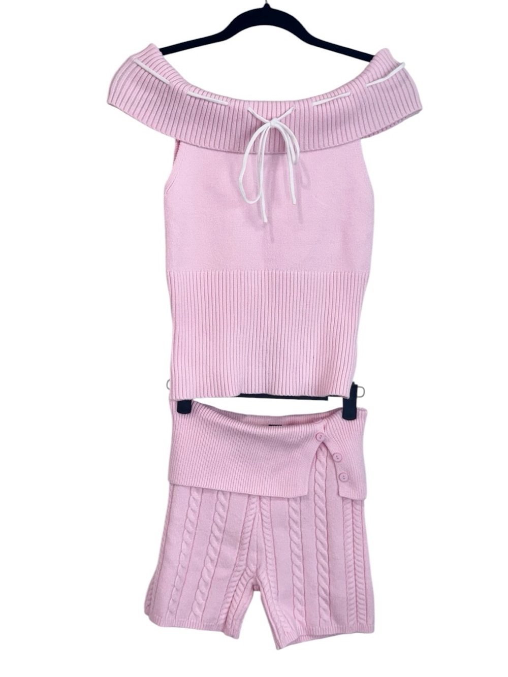 Charlotte Russe Pink Knit Off-The-Shoulder Top and Shorts 2-Piece Set (Size M)